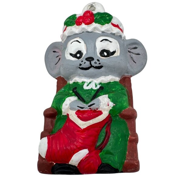 Vtg 5 Pc Hand-Painted Christmas Mouse Ornaments Ceramic Holiday Tree - Picture 6 of 12